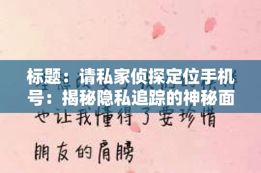 标题:请私家侦探定位手机号:揭秘隐私追踪的神秘面纱 标题:请私家侦探定位手机号:揭秘隐私追踪的神秘面纱